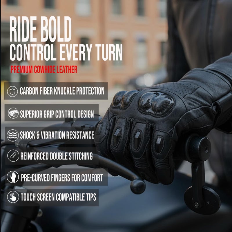 Jackets 4 Bikes Motorcycle Gloves - Premium Cowhide Leather Glove for Men Women, Touch Screen - Palm Sliders, Street Powersports Black XL - Image 3